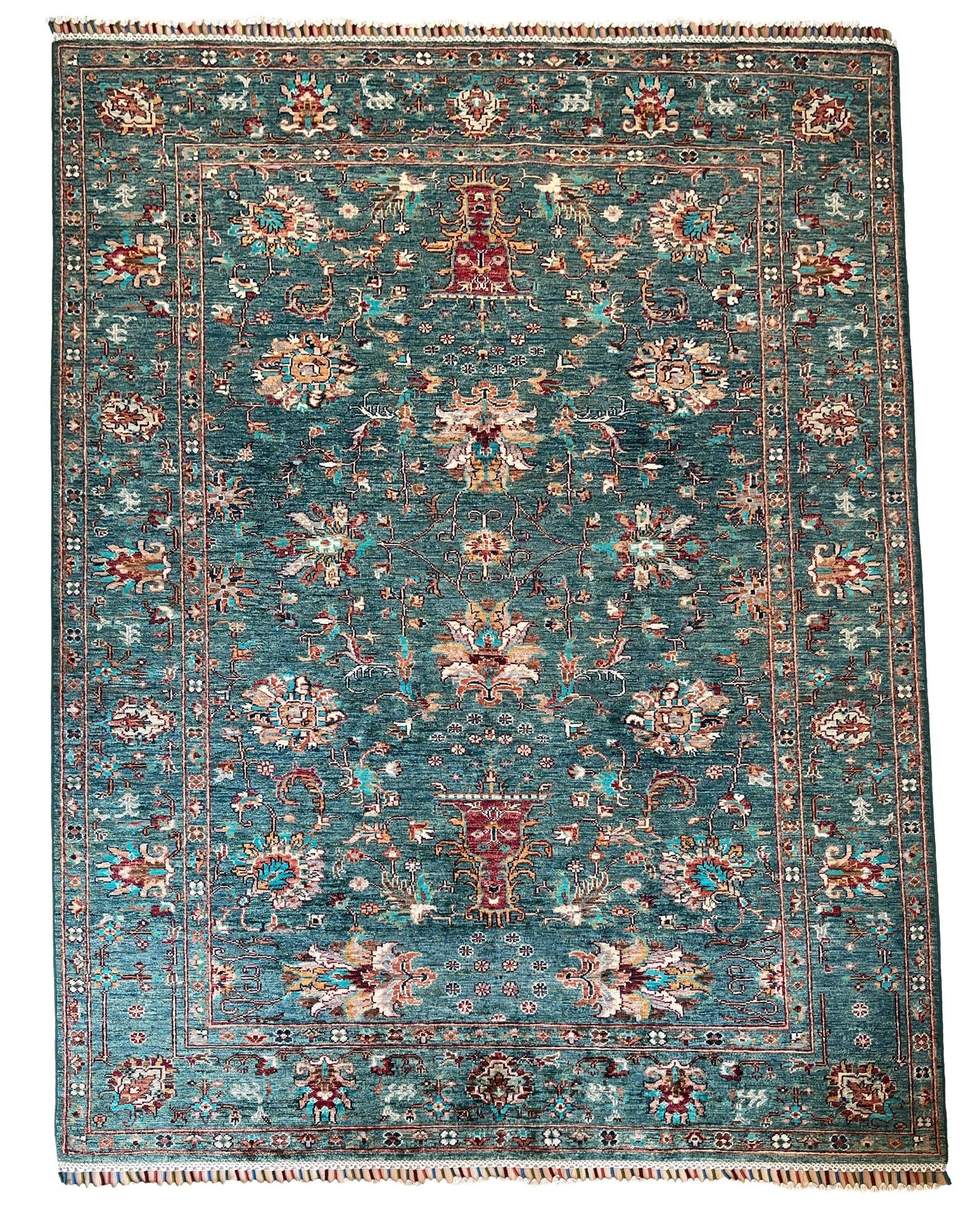 Kazak Oriental Emerald Green Rug.