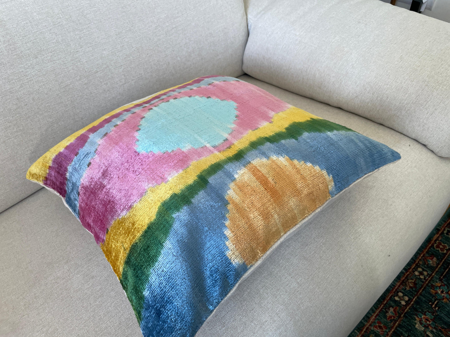 Ikat Velvet silk cushion 50x50cm.