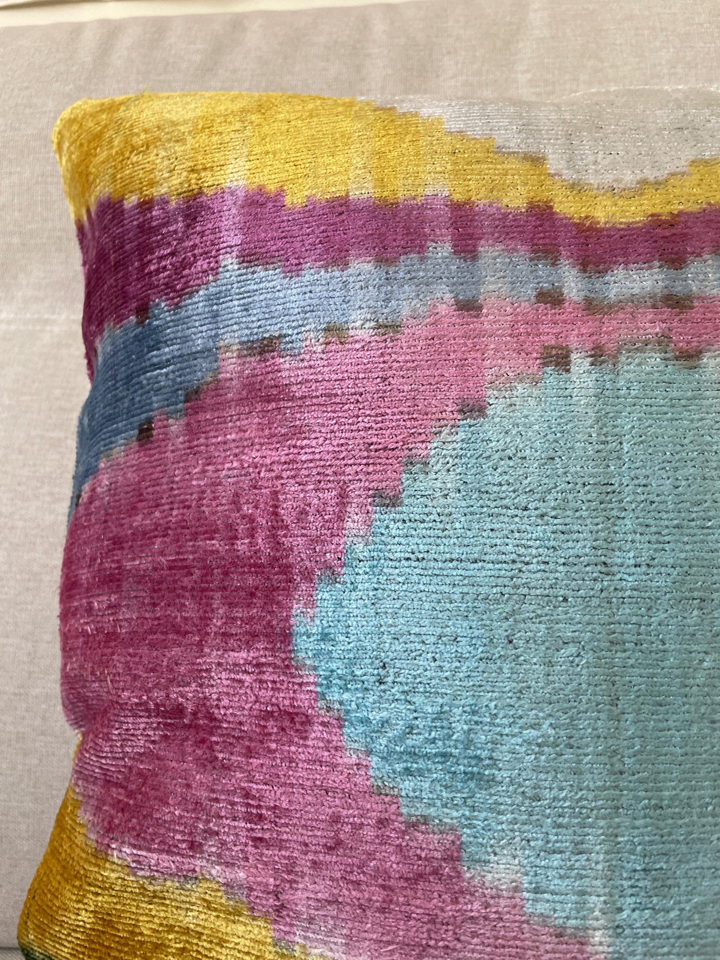 Ikat Velvet silk cushion 50x50cm.