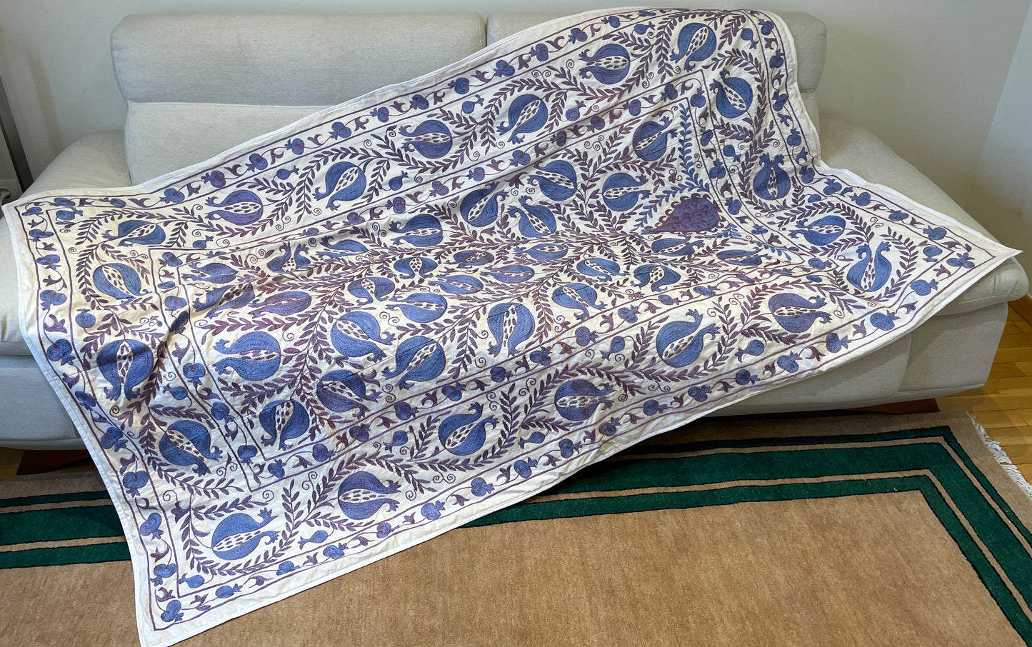 Suzani Hand Embroidered Silk bed cover.