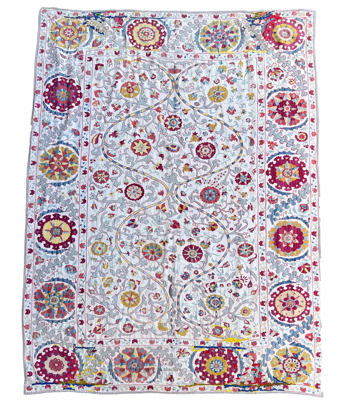 Vintage Suzani Hand Embroidered Silk 245x185cm
