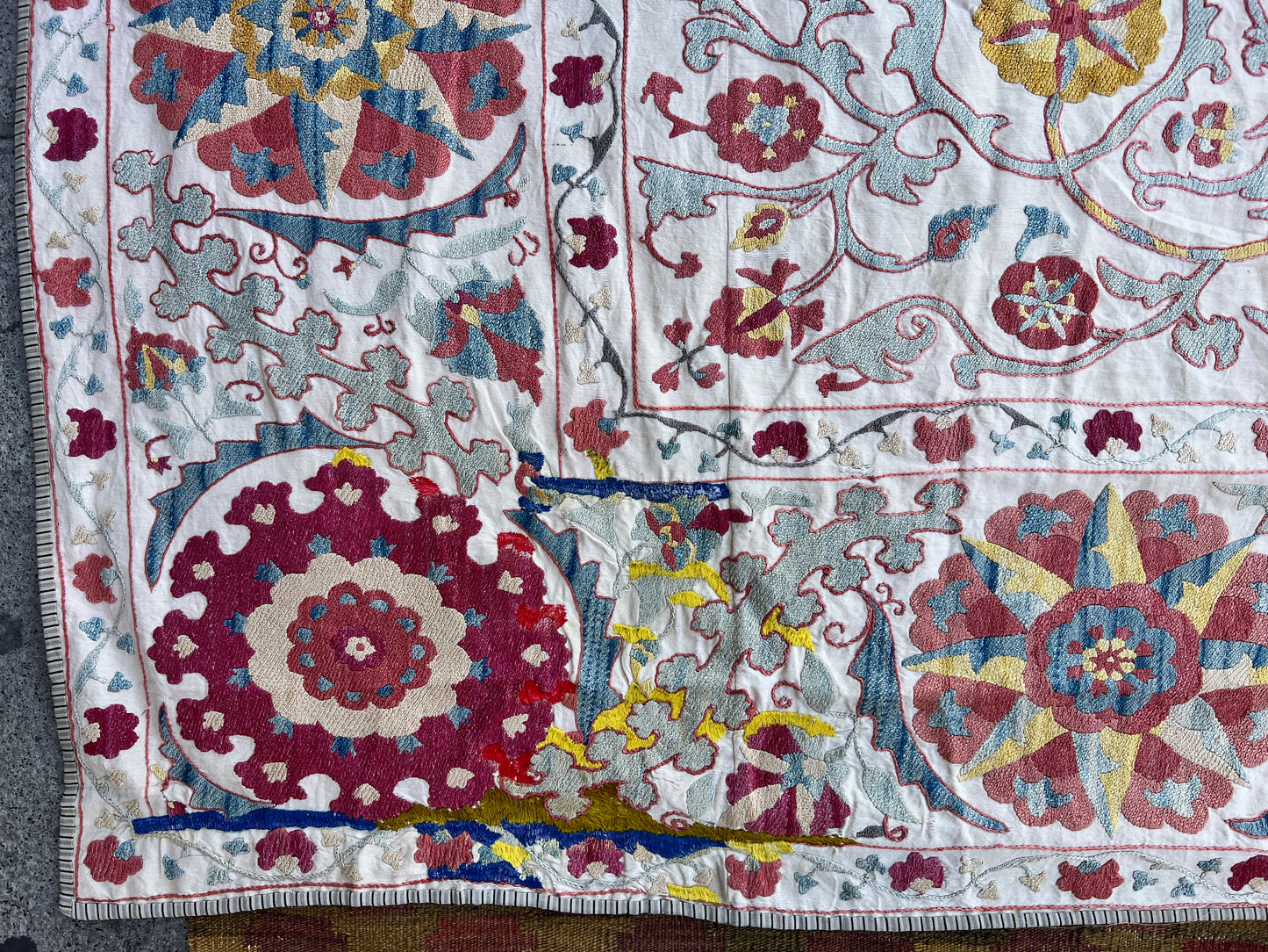 Vintage Suzani Hand Embroidered Silk 245x185cm