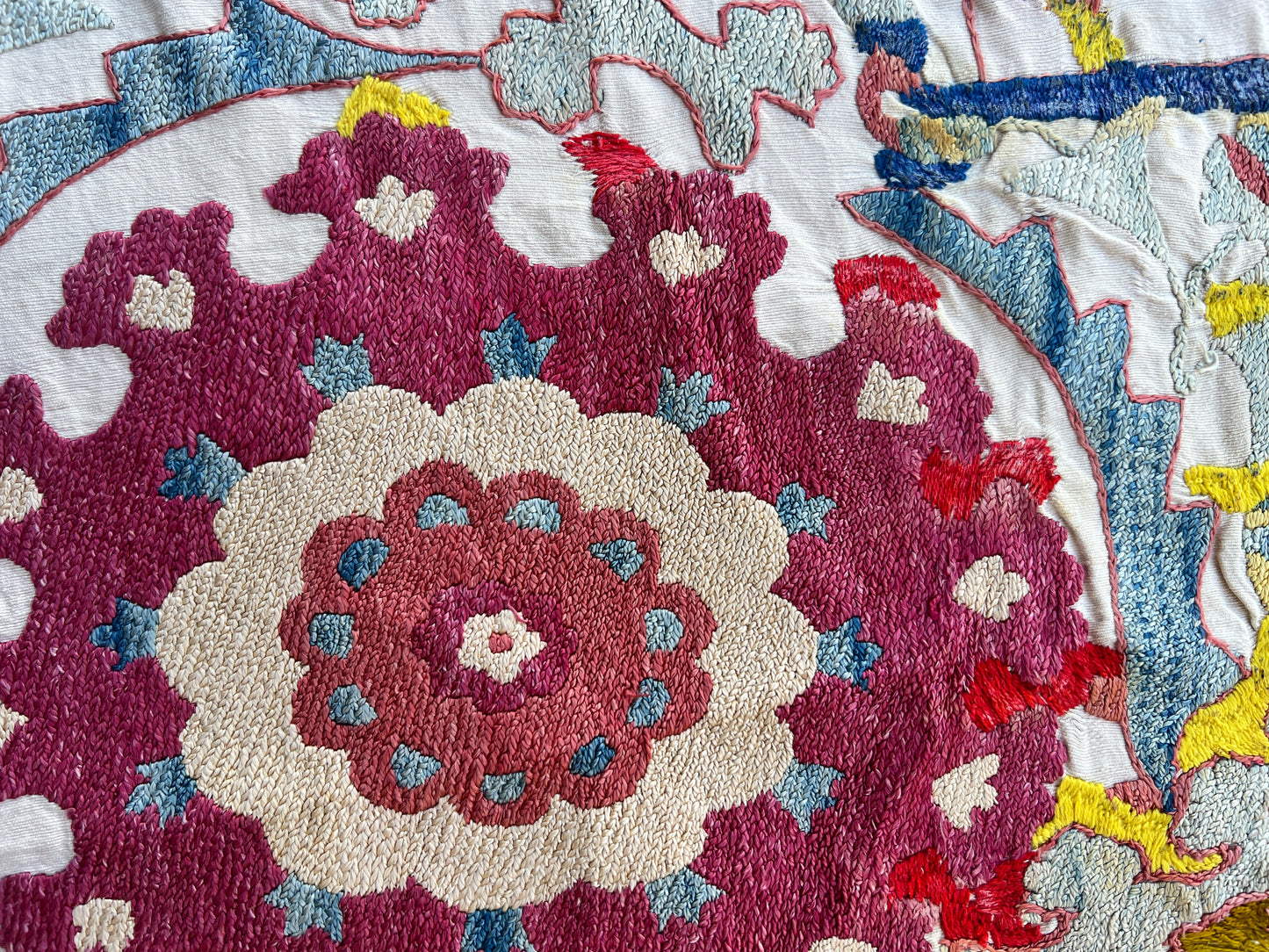 Vintage Suzani Hand Embroidered Silk 245x185cm