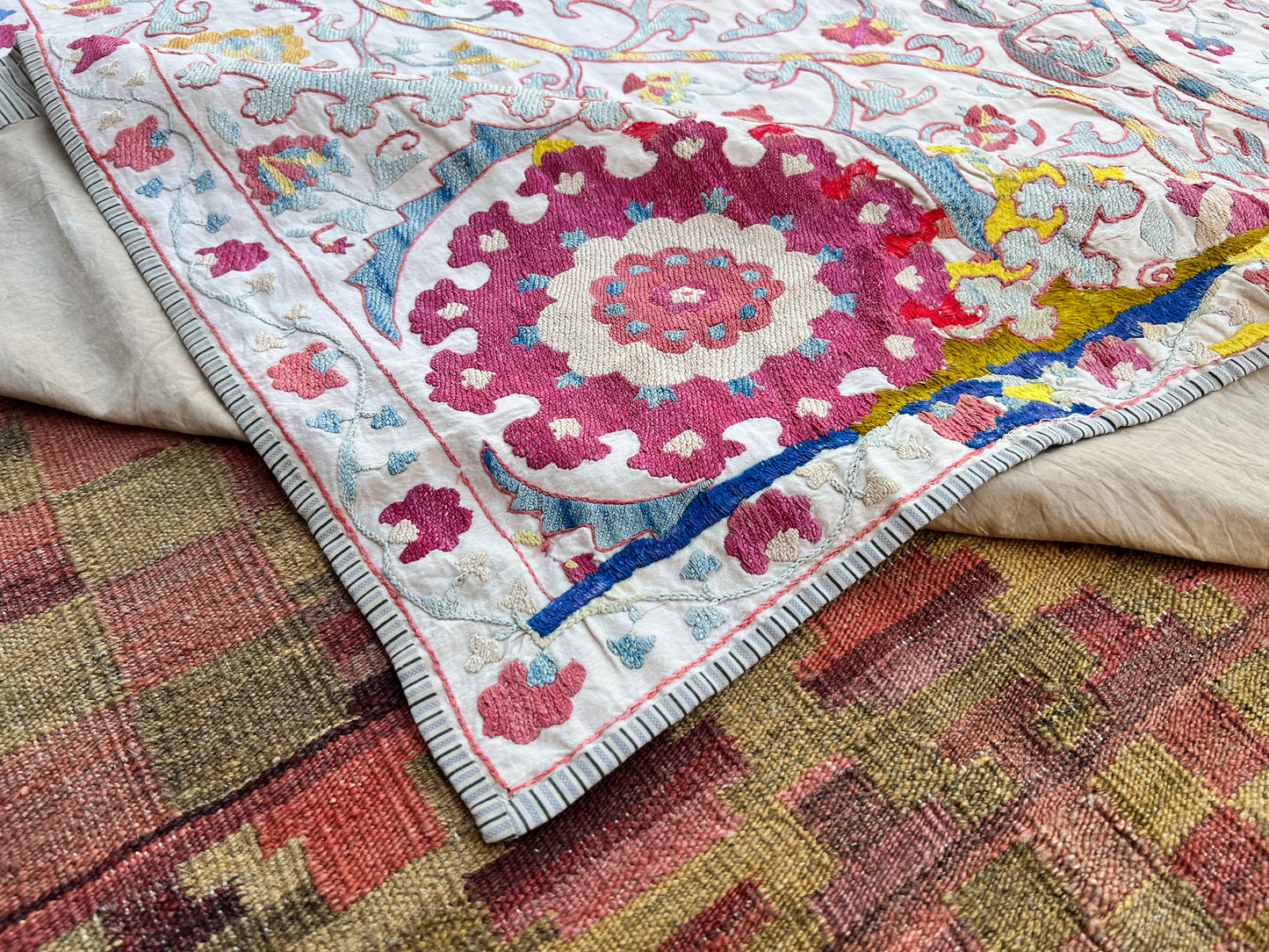 Vintage Suzani Hand Embroidered Silk 245x185cm
