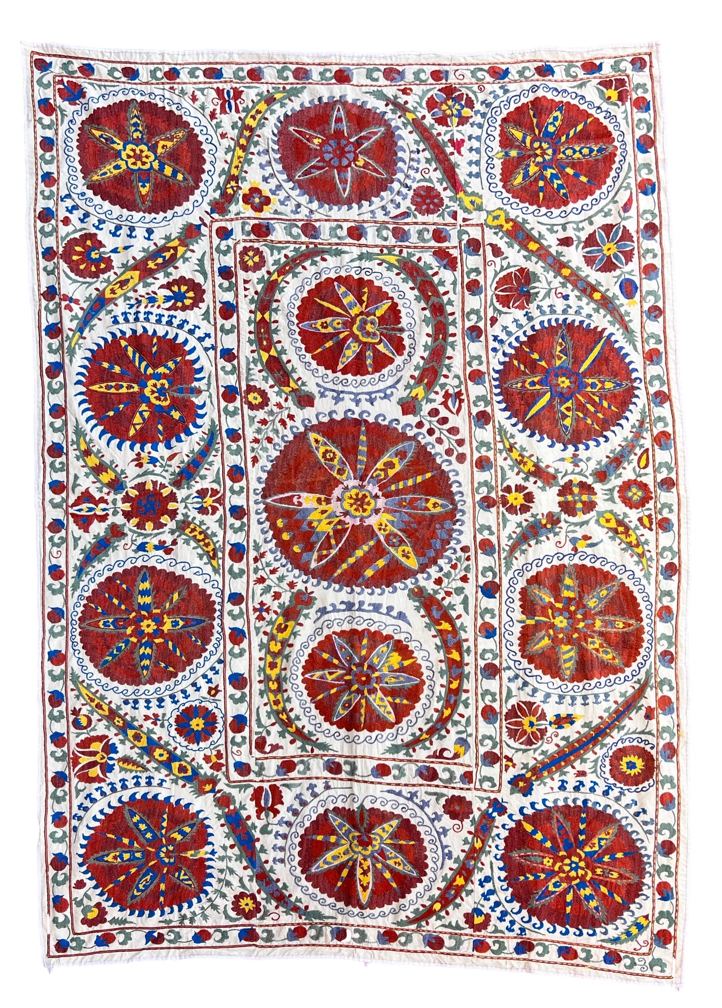 Vintage Suzani Hand Embroidered Silk 200x143cm