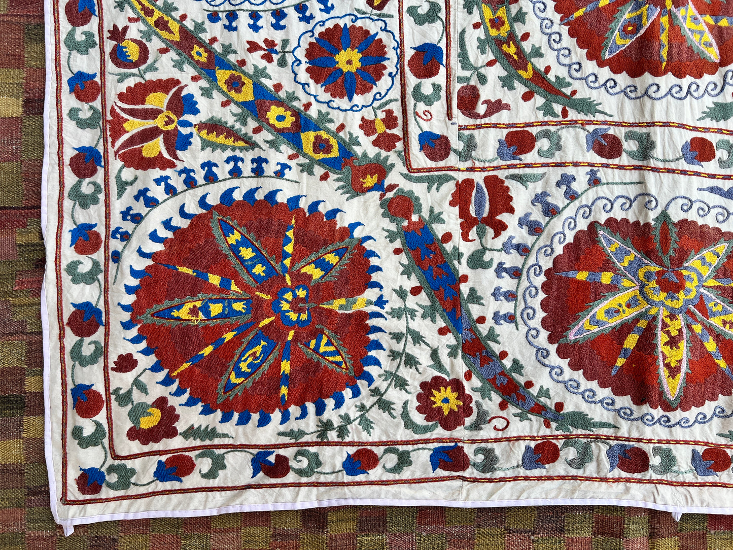 Vintage Suzani Hand Embroidered Silk 200x143cm