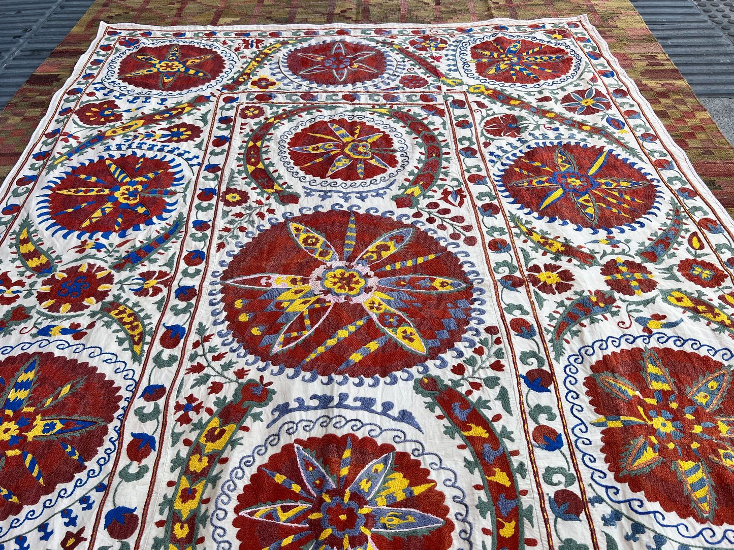 Vintage Suzani Hand Embroidered Silk 200x143cm