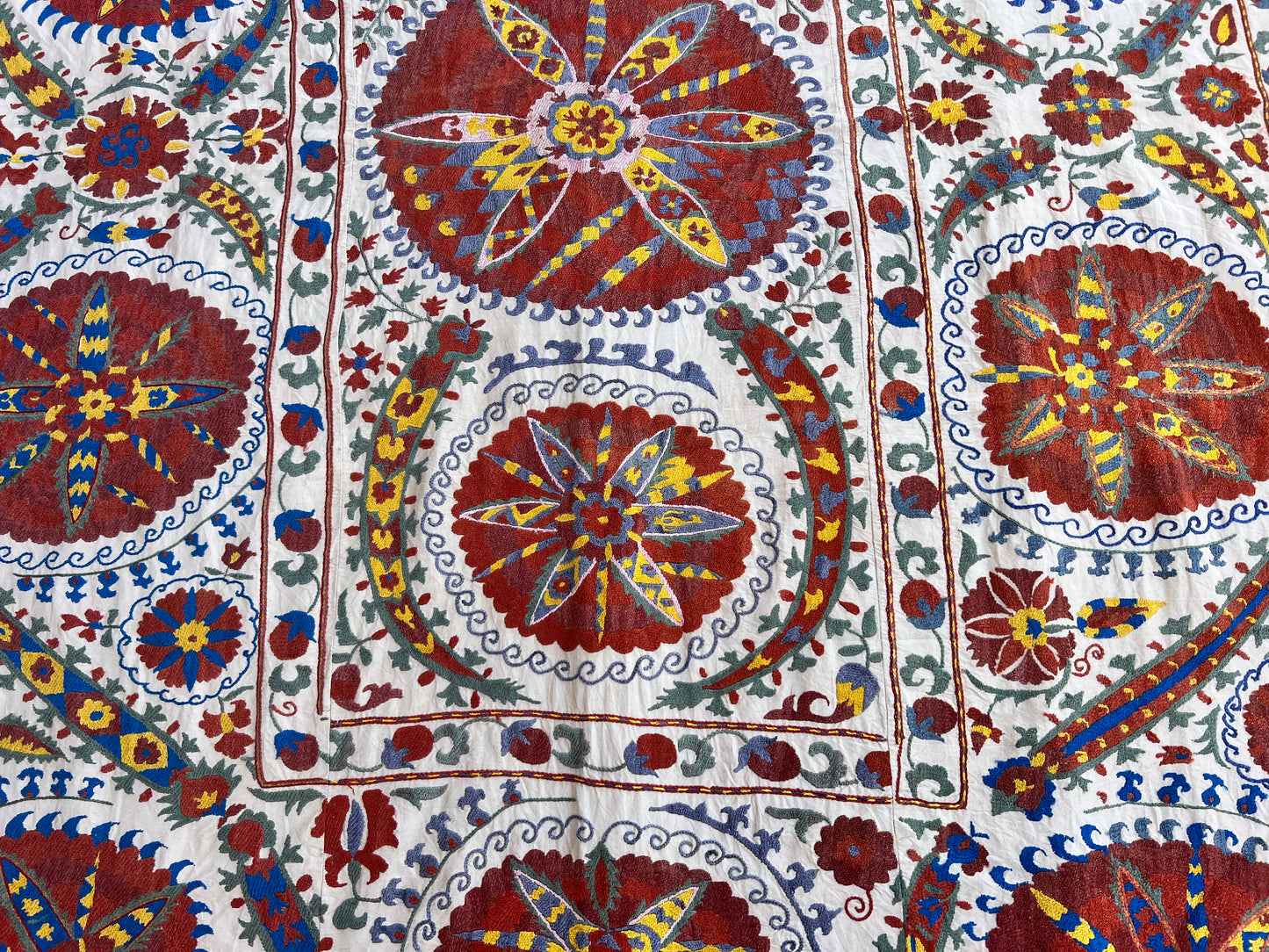 Vintage Suzani Hand Embroidered Silk 200x143cm