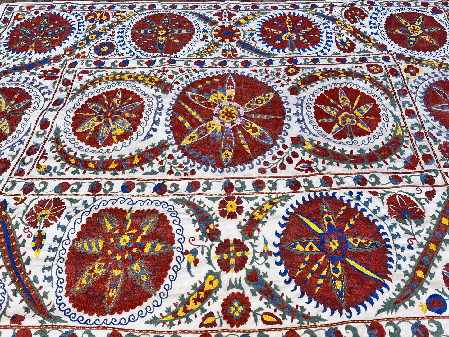 Vintage Suzani Hand Embroidered Silk 200x143cm