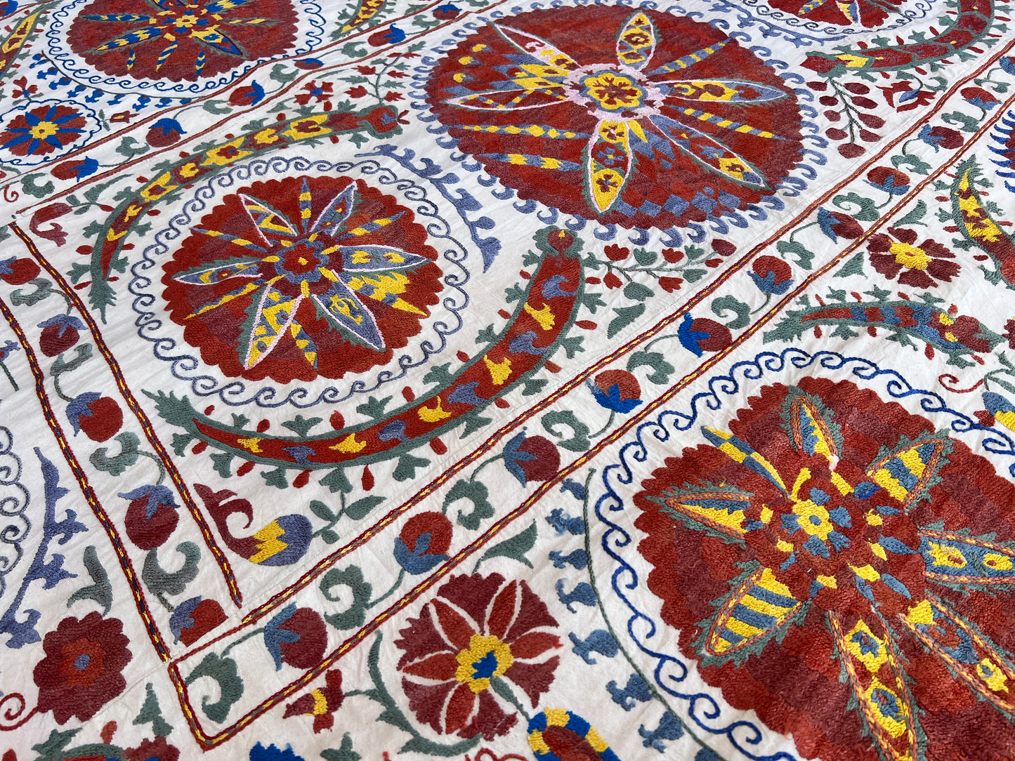 Vintage Suzani Hand Embroidered Silk 200x143cm