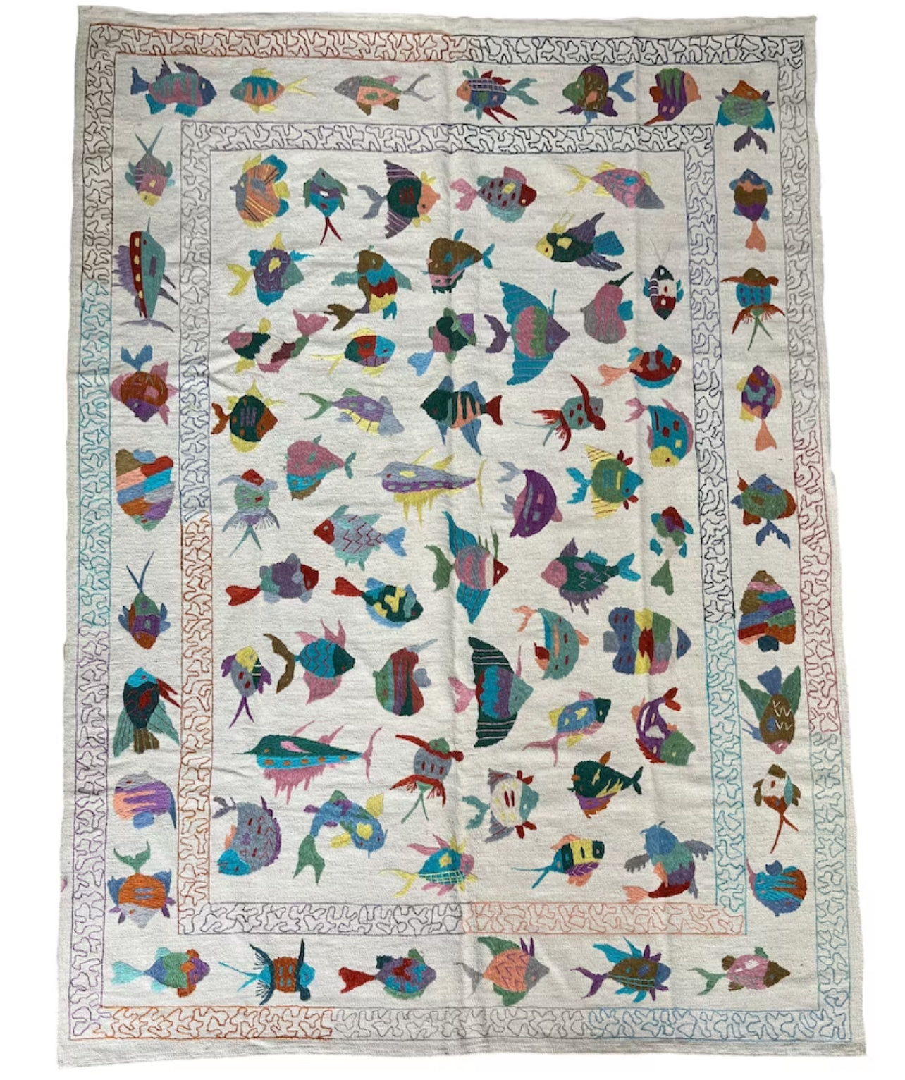 Fish Suzani Embroidered Kilim