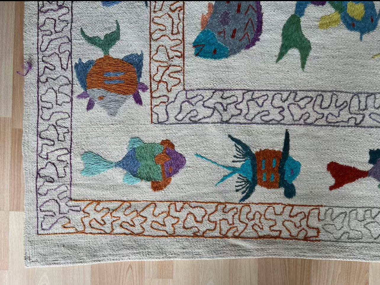 Fish Suzani Embroidered Kilim
