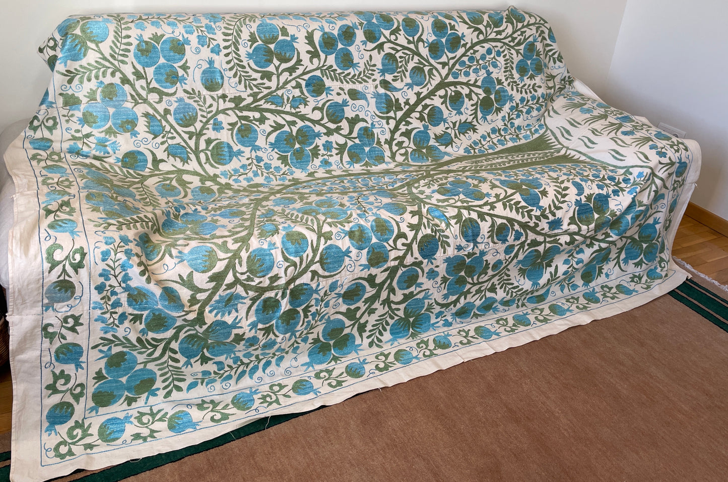 Suzani Hand Embroidered Silk bed cover.