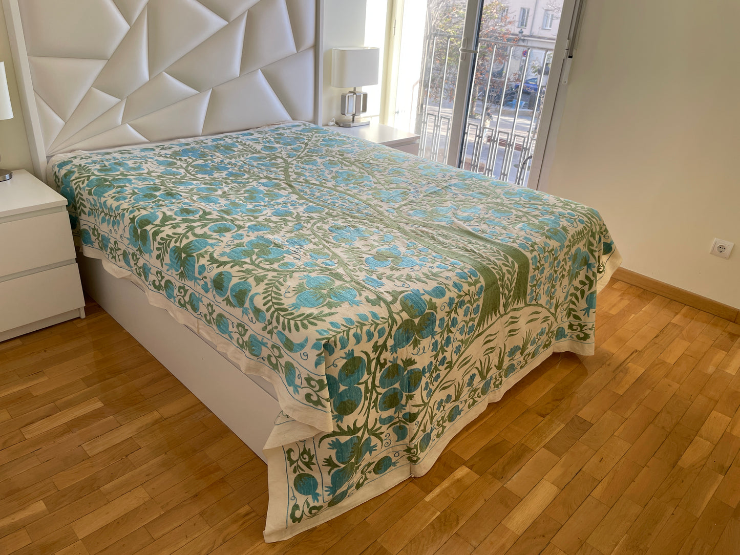 Suzani Hand Embroidered Silk bed cover.