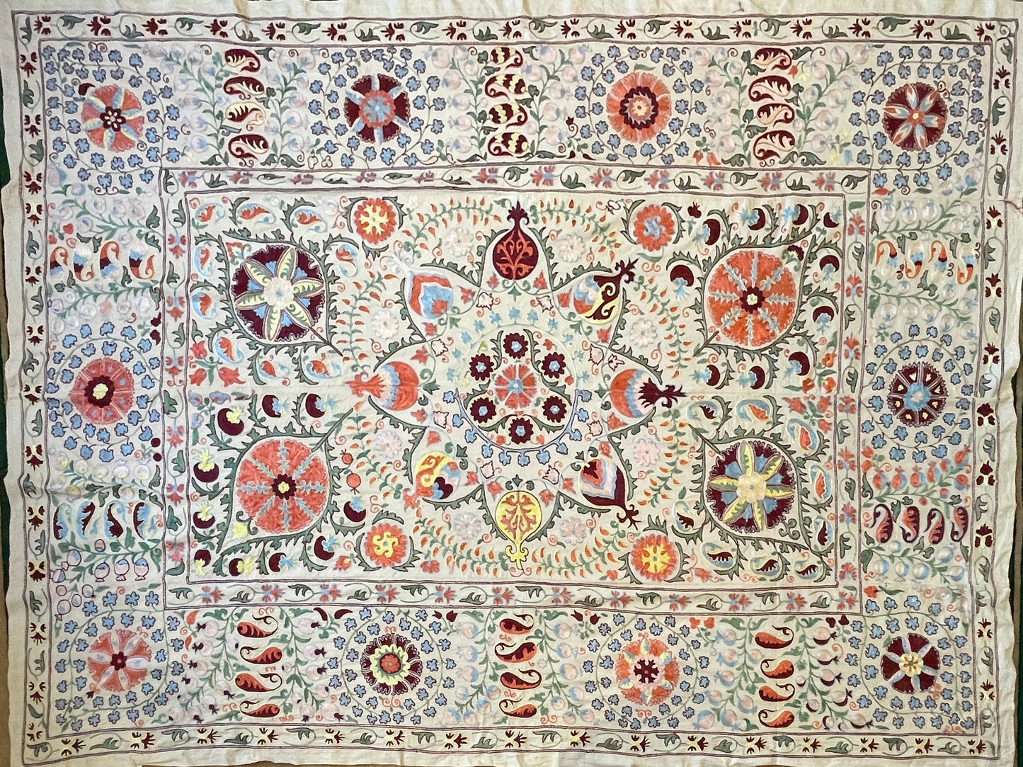 Suzani Hand Embroidered Silk bed cover.
