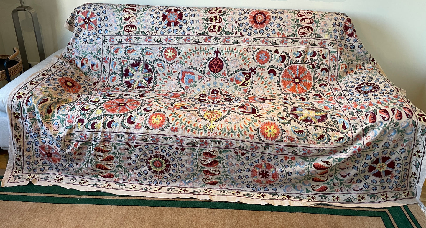 Suzani Hand Embroidered Silk bed cover.