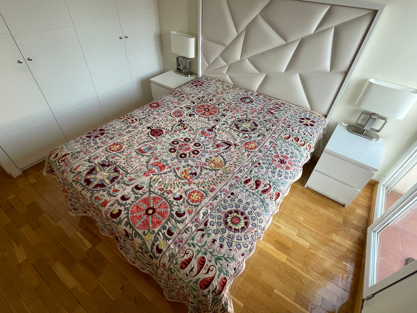 Suzani Hand Embroidered Silk bed cover.