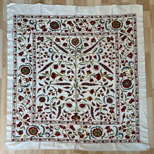 Suzani Hand Embroidered Silk bed cover.