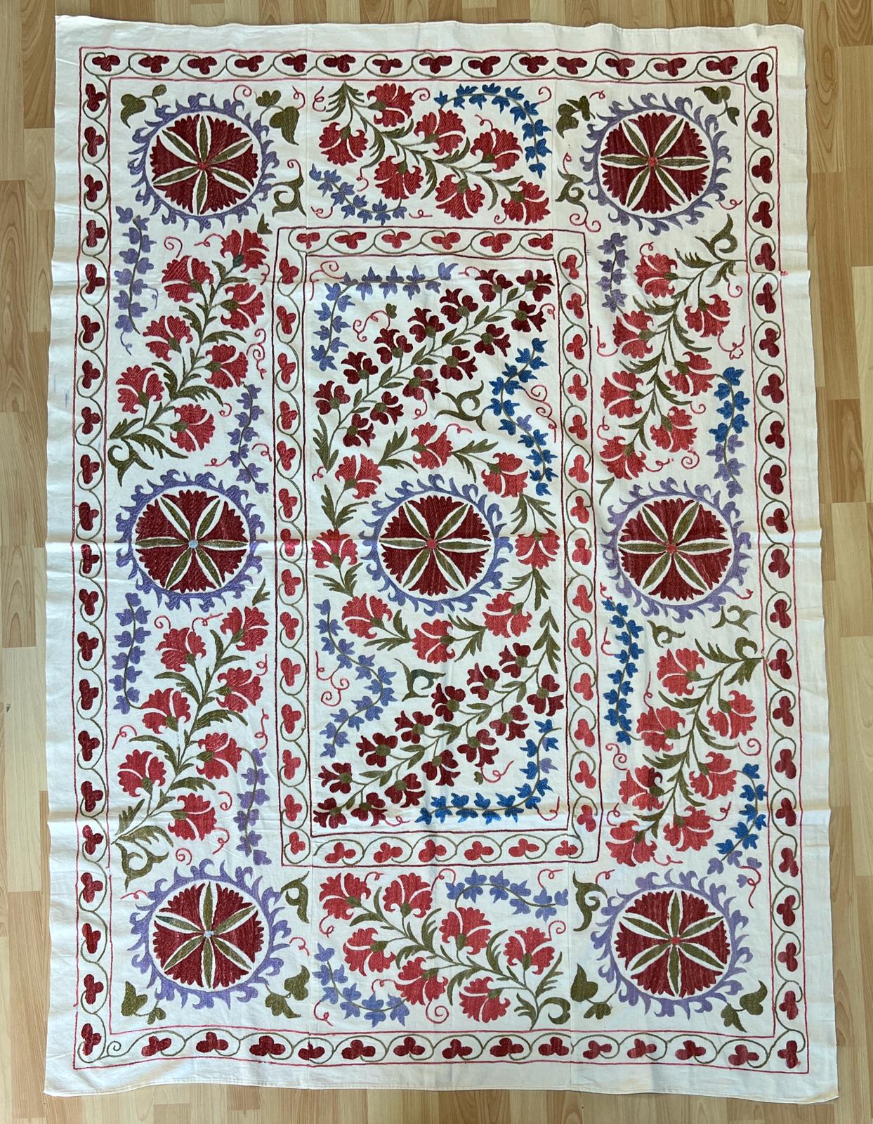 Suzani Hand Embroidered Silk bed cover.