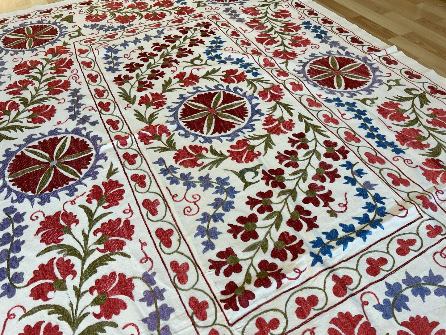 Suzani Hand Embroidered Silk bed cover.