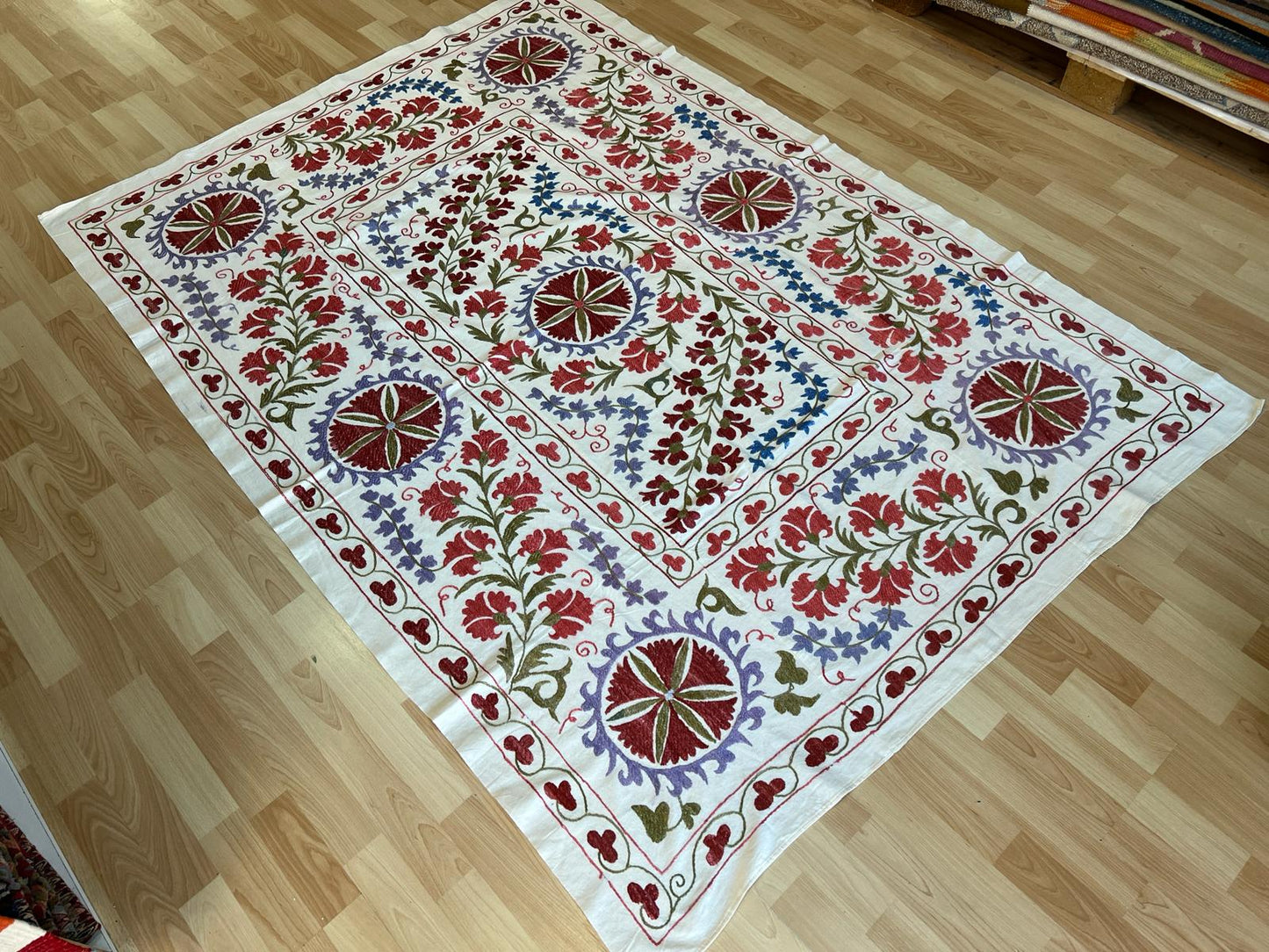 Suzani Hand Embroidered Silk bed cover.