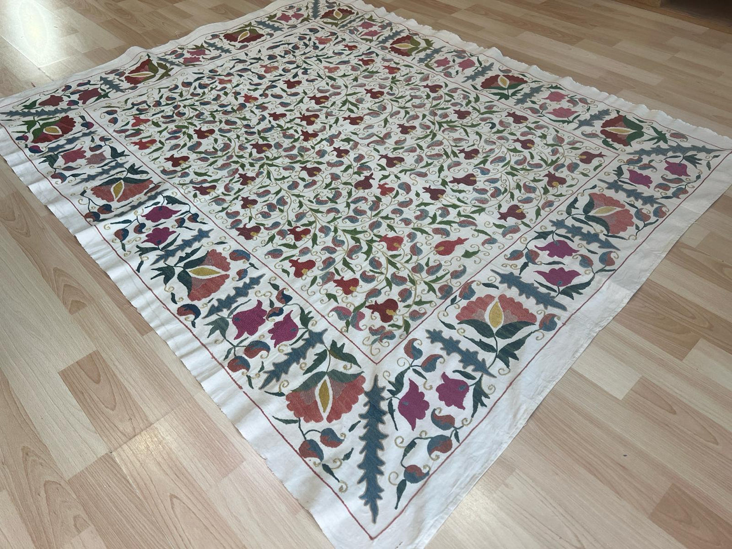 Suzani Hand Embroidered Silk bed cover.