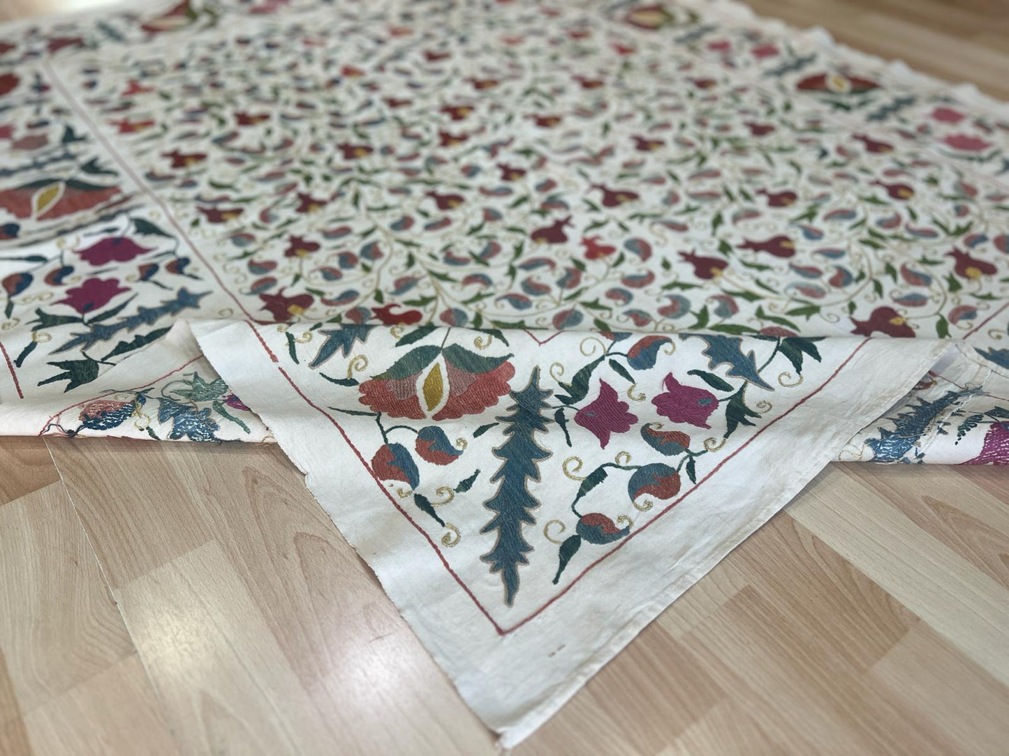 Suzani Hand Embroidered Silk bed cover.