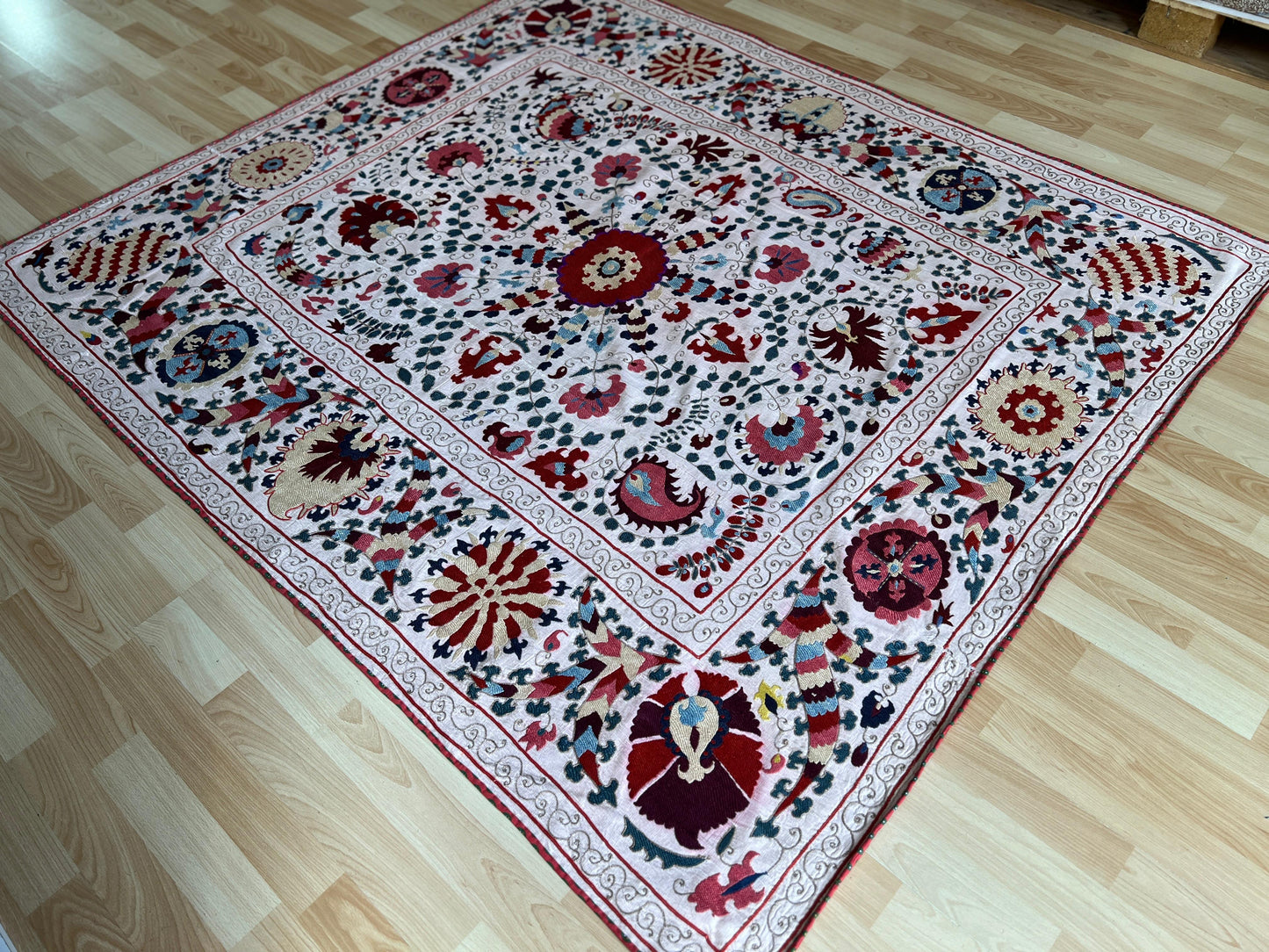 Suzani Hand Embroidered Silk bed cover.