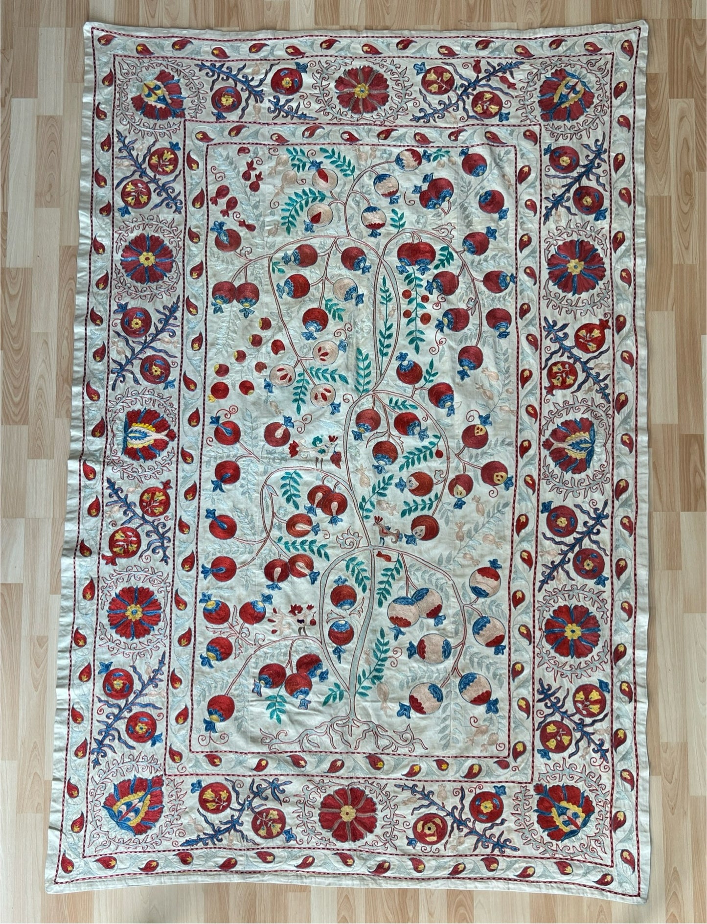 Suzani Hand Embroidered Silk bed cover.