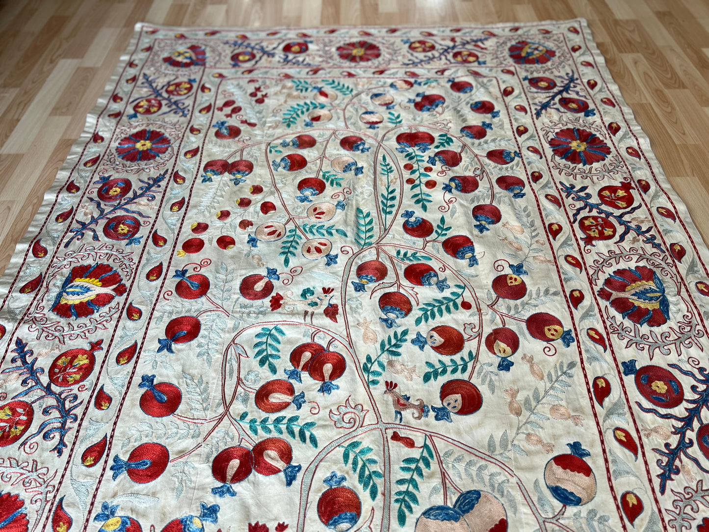 Suzani Hand Embroidered Silk bed cover.