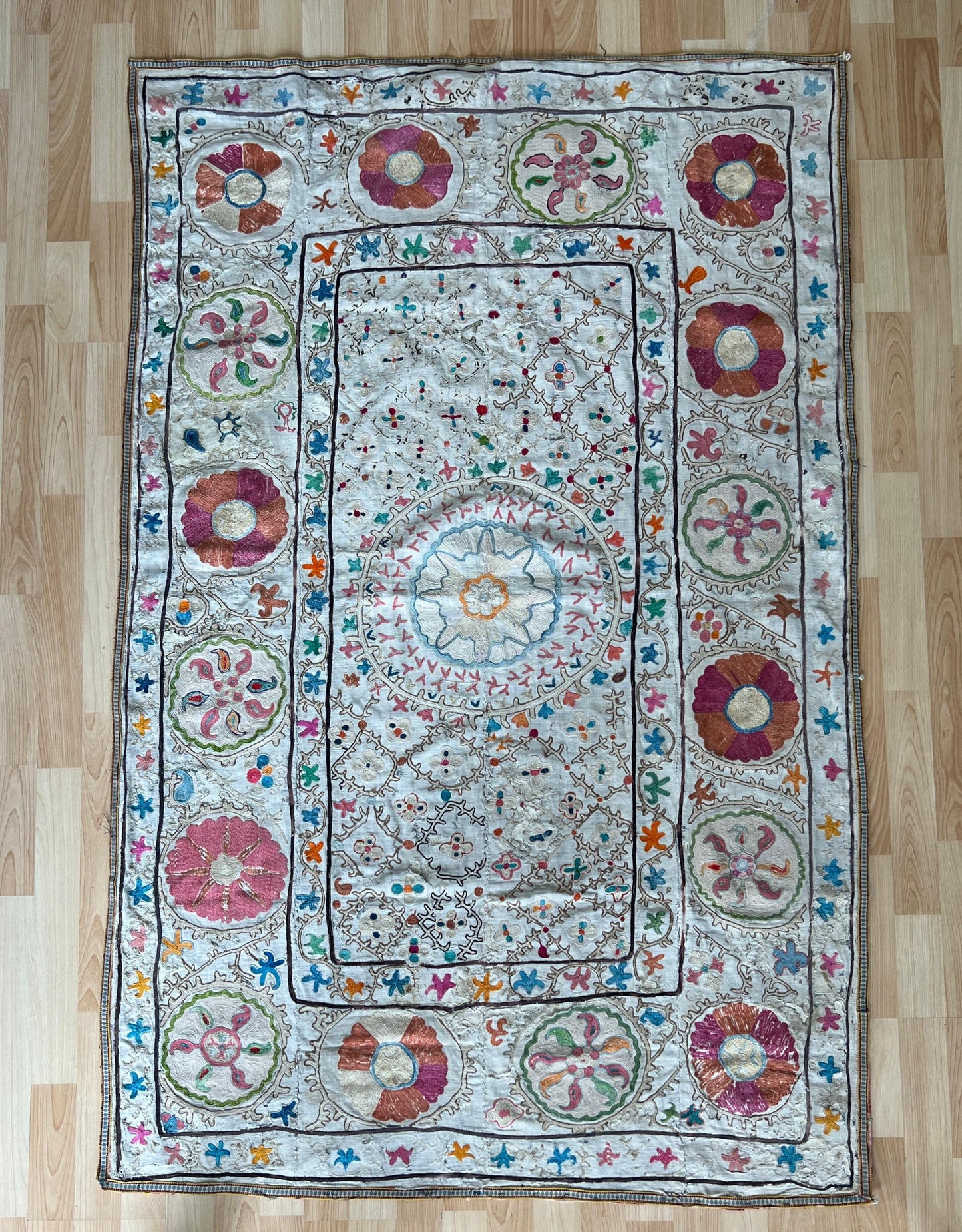 Suzani Hand Embroidered Silk bed cover.