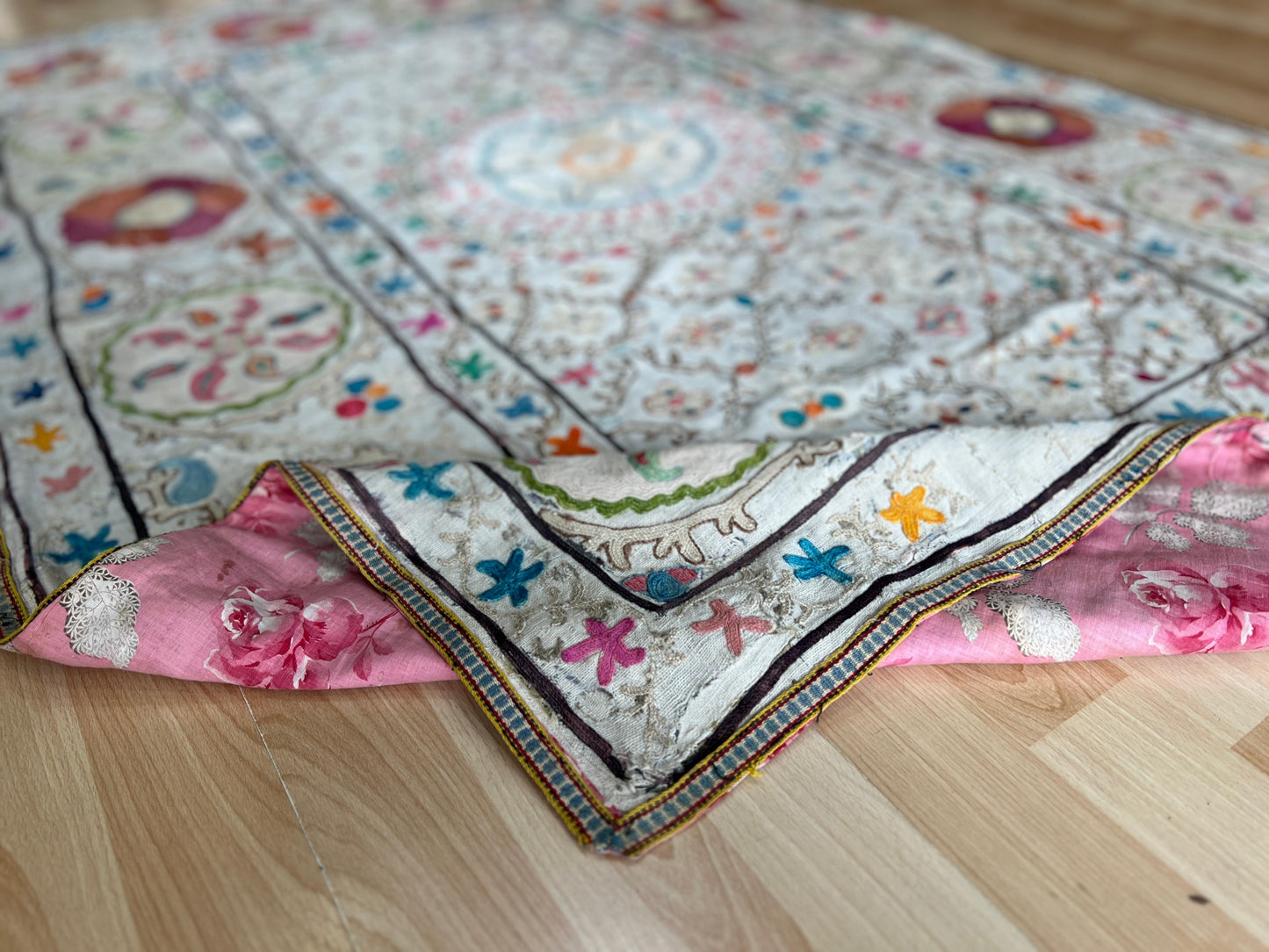 Suzani Hand Embroidered Silk bed cover.