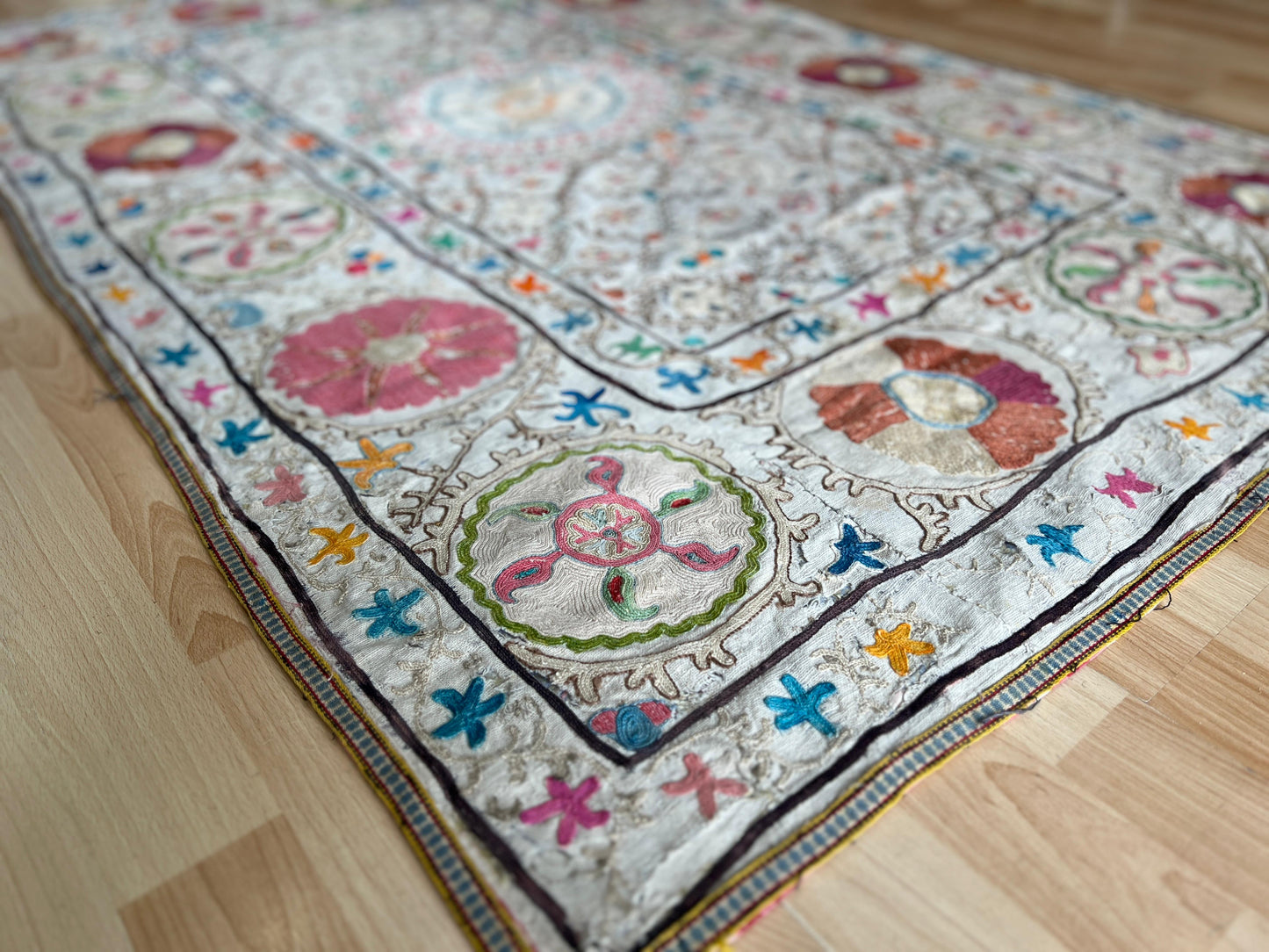 Suzani Hand Embroidered Silk bed cover.