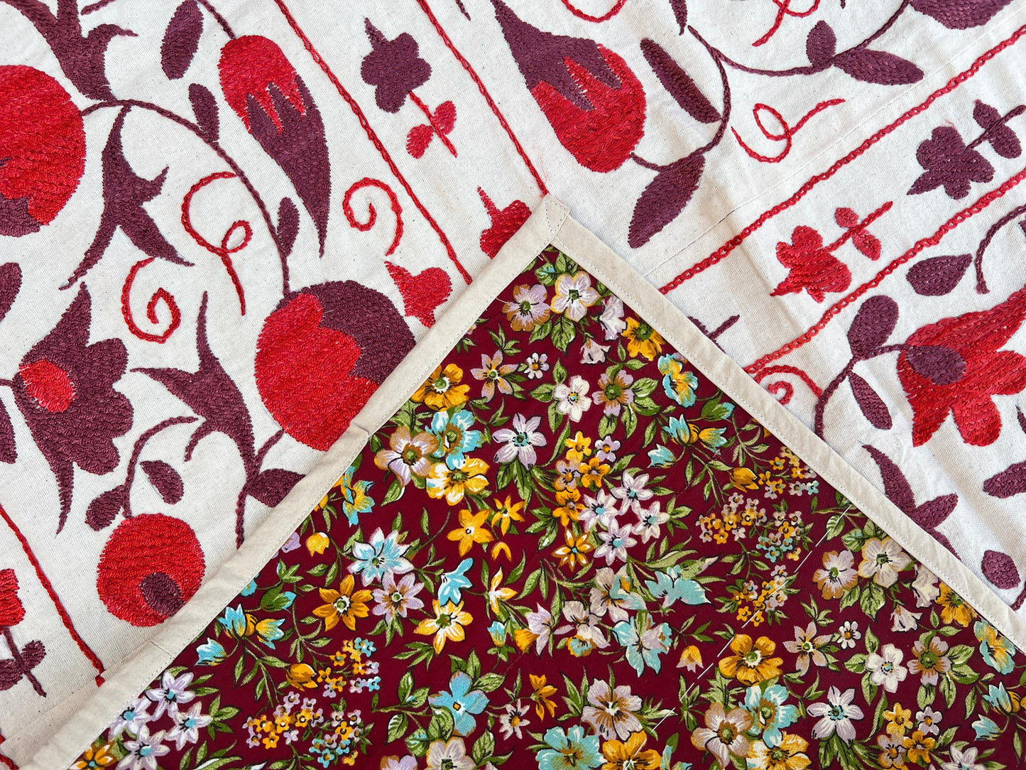 Suzani Hand Embroidered Silk bed cover.