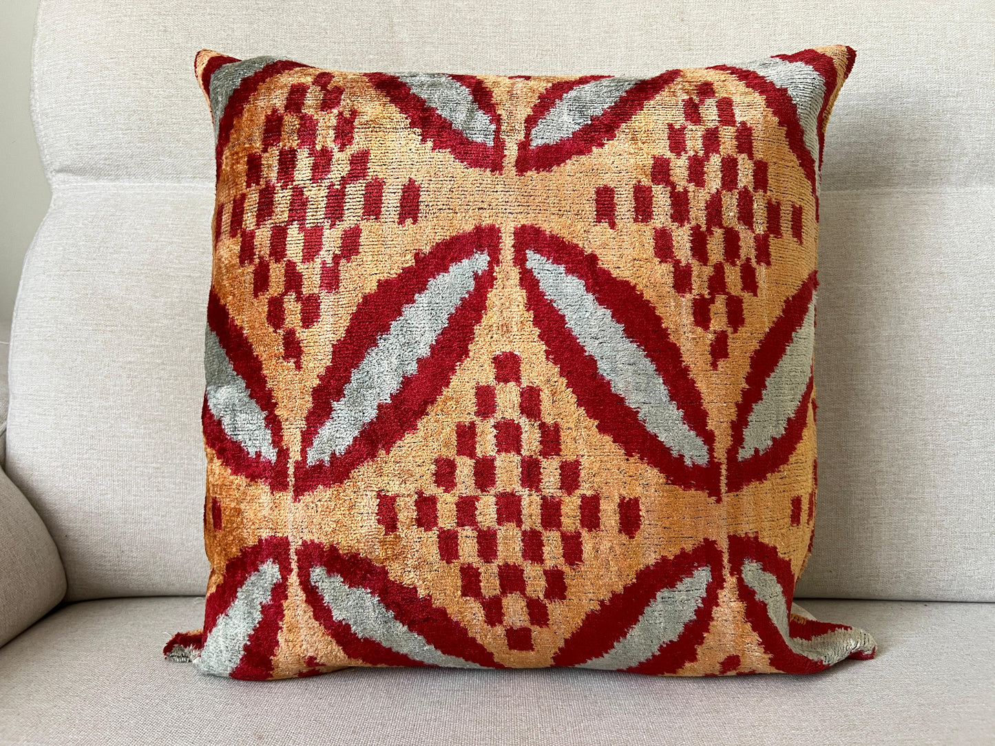 Ikat Velvet silk cushion 50x50cm.