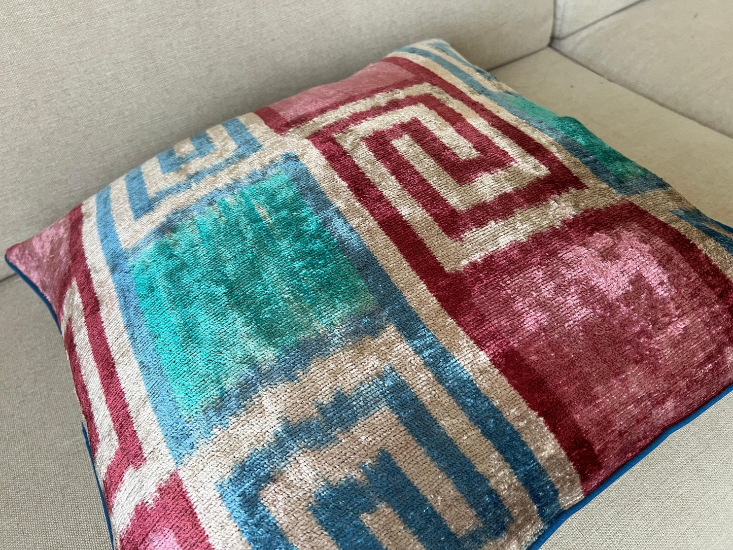 Ikat Velvet silk cushion 50x50cm.