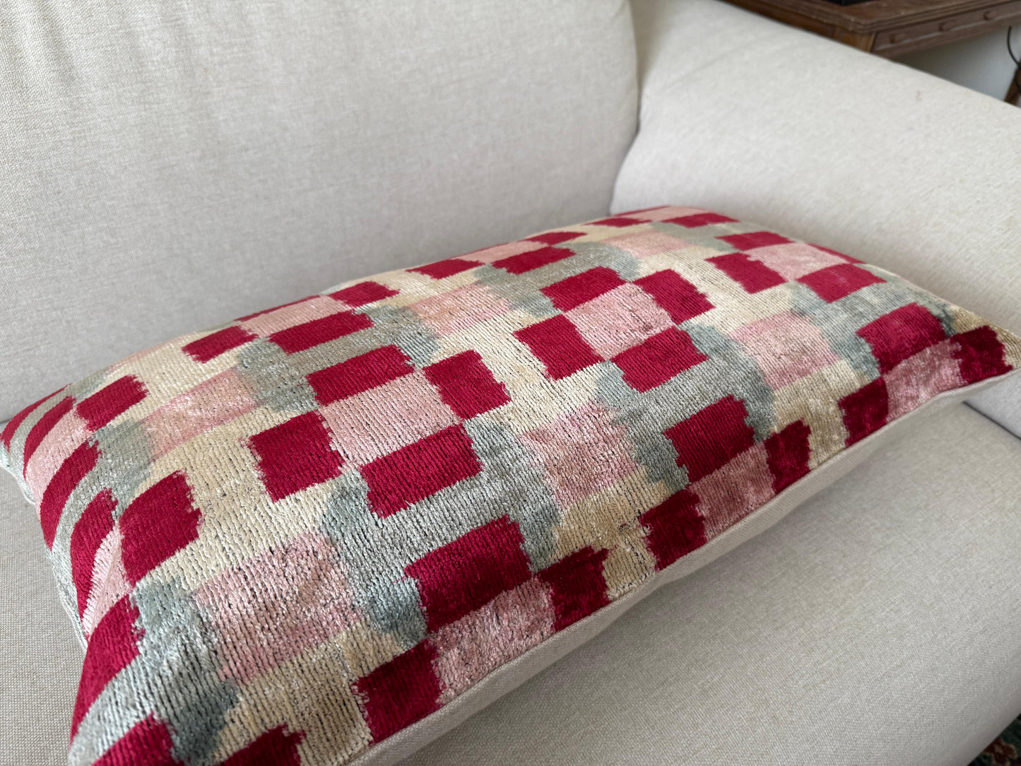 Ikat velvet cushion Hand made (40x60cm)