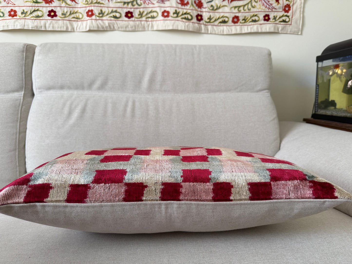 Ikat velvet cushion Hand made (40x60cm)