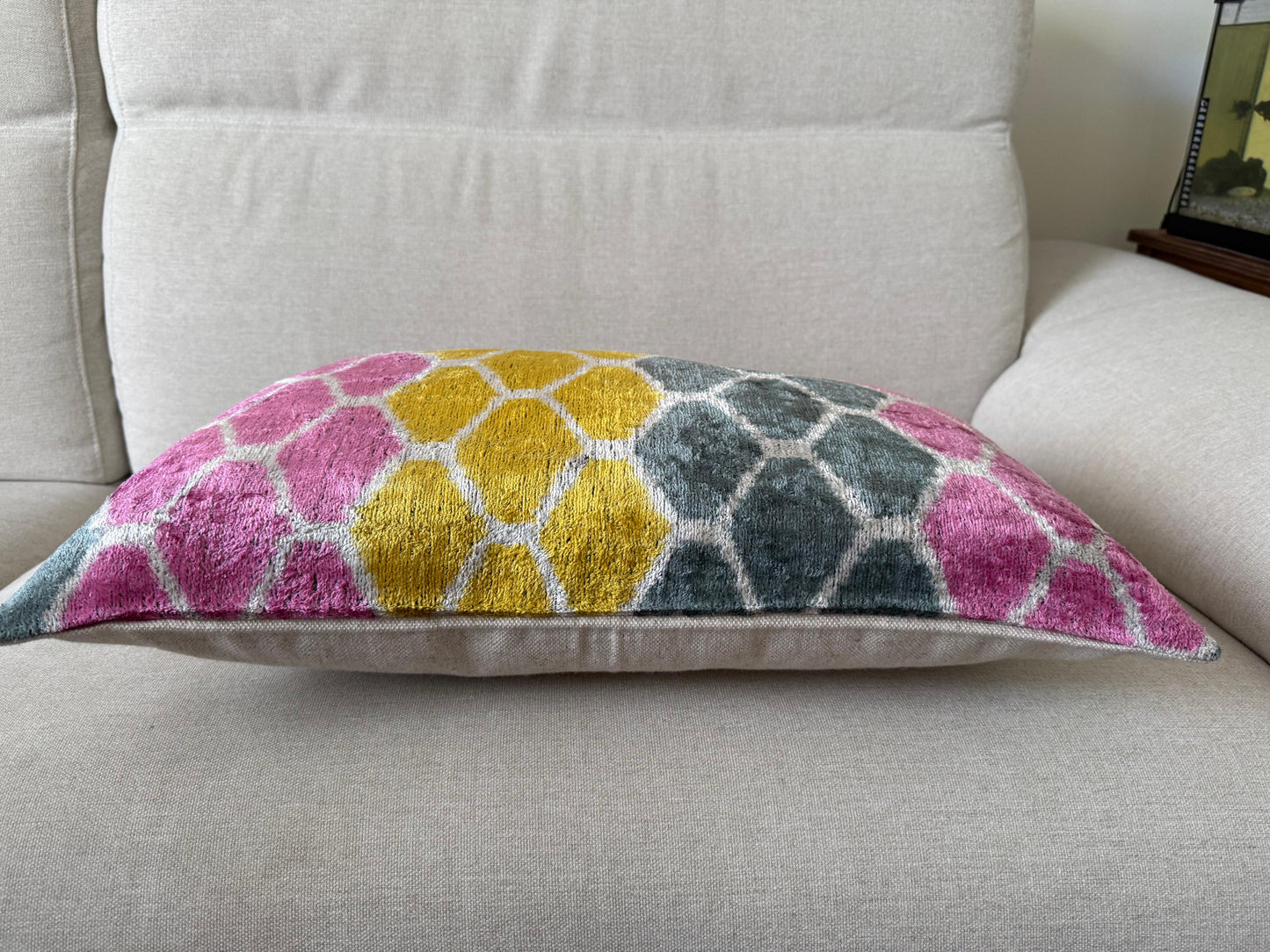 Ikat velvet cushion Hand made (40x60cm)