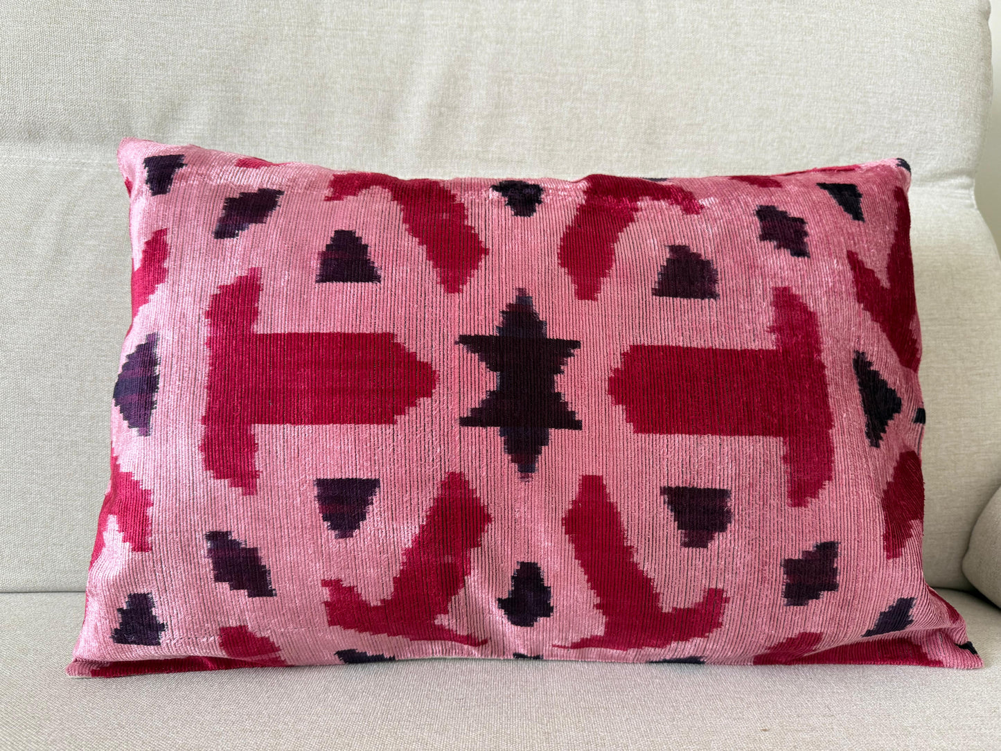 Ikat velvet cushion Hand made (40x60cm)