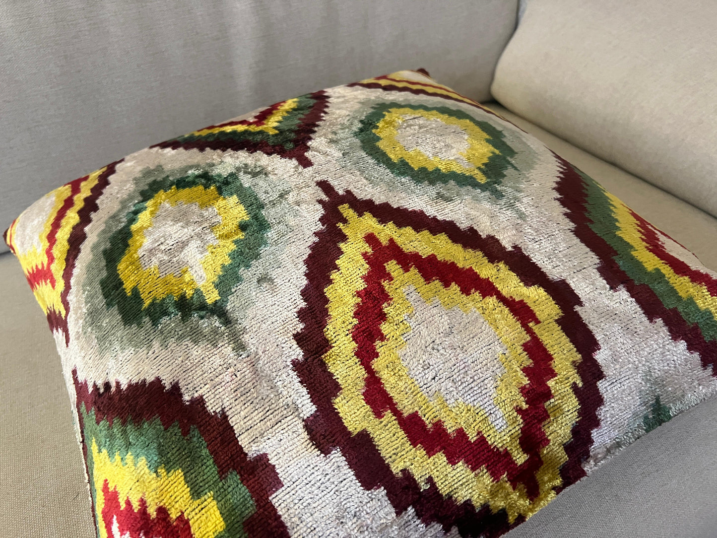 Ikat Velvet silk cushion 50x50cm.