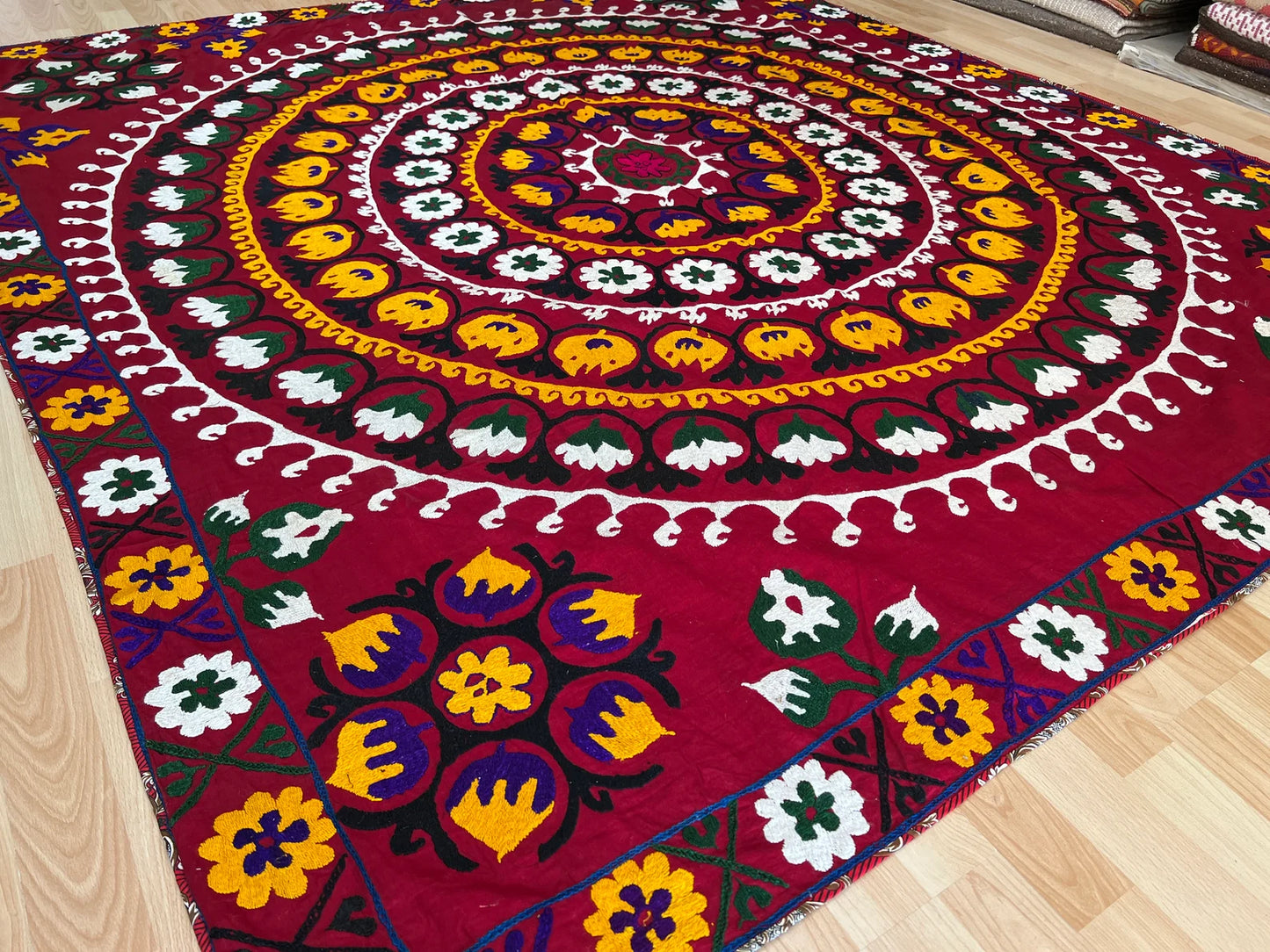 Vintage Suzani Silk Embroidered