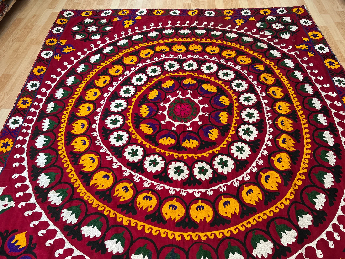 Vintage Suzani Silk Embroidered