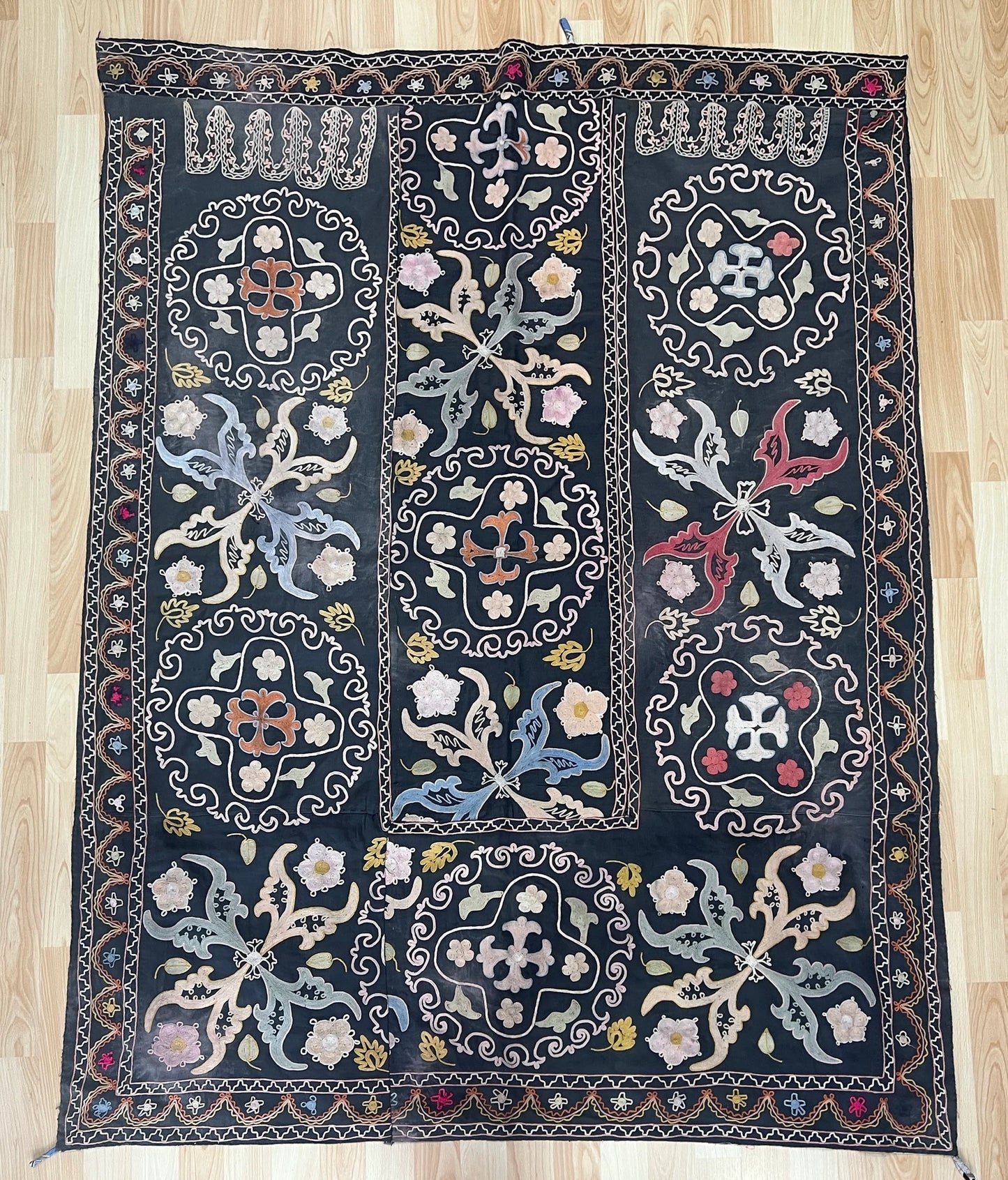 Vintage Suzani Silk Embroidered