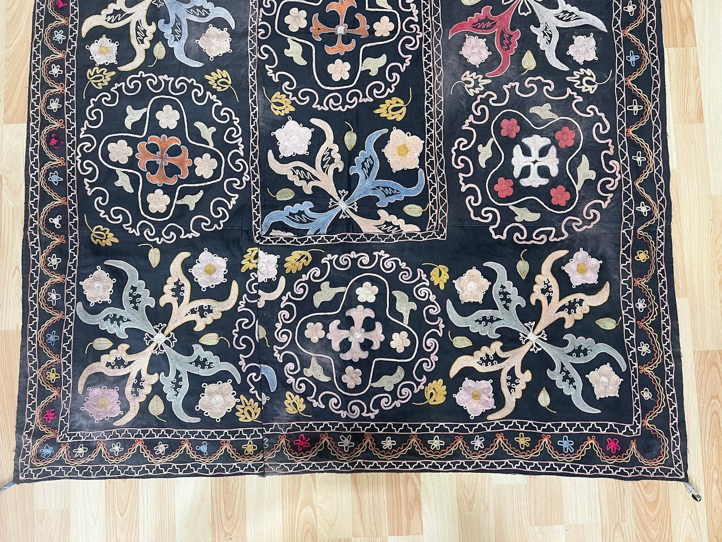Vintage Suzani Silk Embroidered