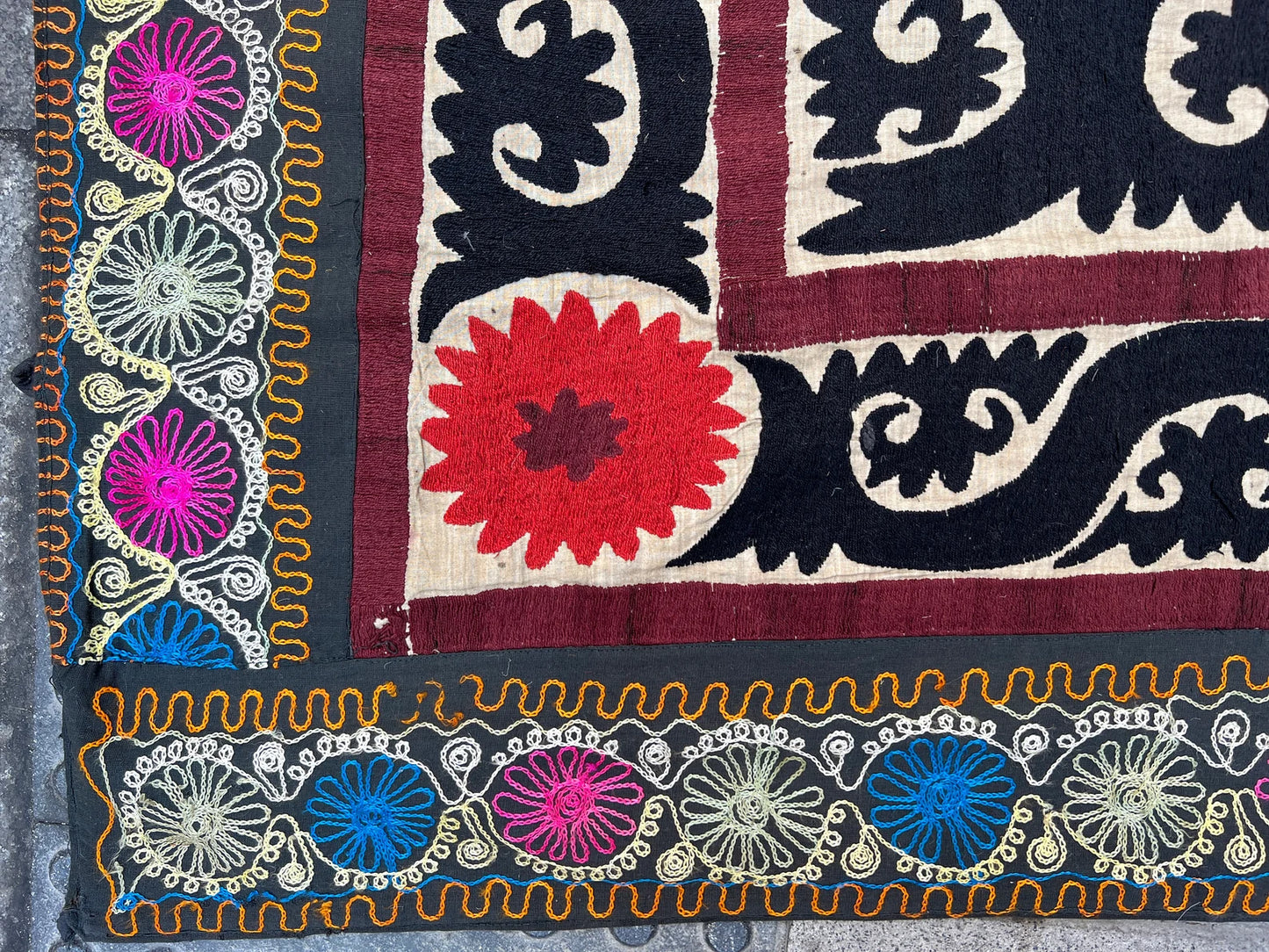 Vintage Suzani Silk Embroidered