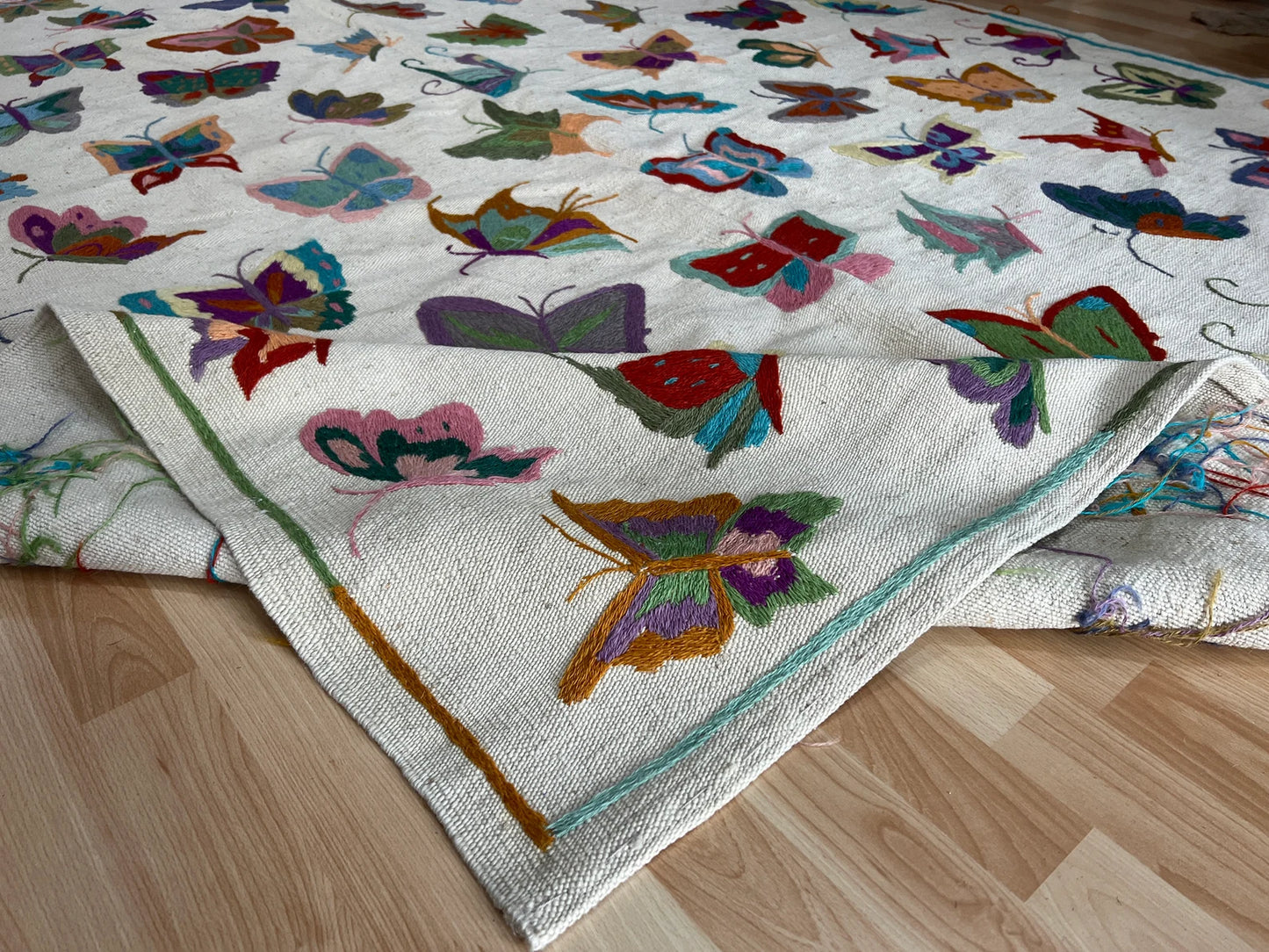 Butterfly Embroidered Hand woven kilim.