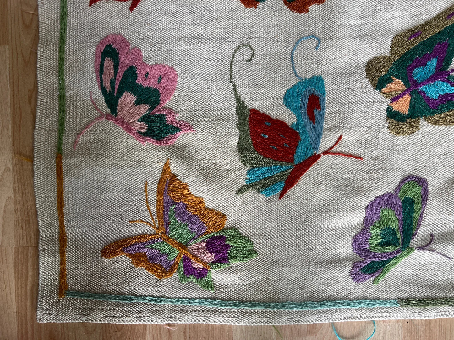 Butterfly Embroidered Hand woven kilim.