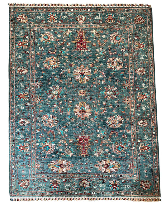 Kazak Oriental Emerald Green Rug.