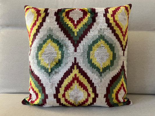 Ikat Velvet silk cushion 50x50cm.